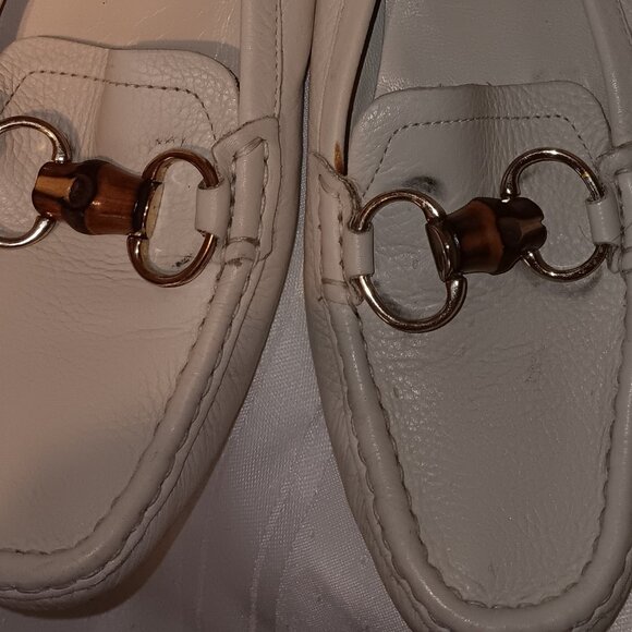 GUCCI Authentic Bamboo Horse Bit Ivory White Leather Slip On Loafers Women’s 7 - Picture 2 of 8